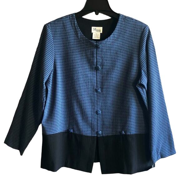Vintage Darian Petites Blue Black Plaid Tunic Button Up Blouse Size 16P NWT - Picture 1 of 10